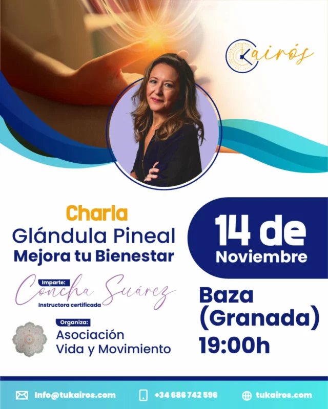 ✨ Tu bienestar empieza dentro de ti.
La glándula pineal es una llave olvidada para la claridad, la vitalidad y la conexión interior.

📍 Sala Alkimia – Baza (Granada)
📅 14 de noviembre
🕖 19:00 h
🎤 Charla gratuita con Concha Suárez, instructora certificada del Método Cyclopea.

💡 Una oportunidad para descubrir cómo la activación interna de la glándula pineal puede ayudarte a mejorar tu bienestar y reconectarte con tu esencia.

👉 Entrada libre hasta completar aforo.

#Kairos #PinealActiva #ConcienciaReal #MétodoCyclopea #CharlaGratuita